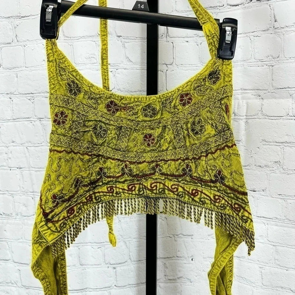 Unbranded Fringe Embroidered Yellow Halter Top Free Size - Picture 2 of 6